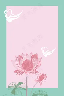 矢量古风手绘扁平化荷花夏日背景