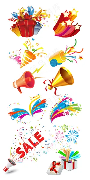 淘宝彩带星星喇叭店铺活动装饰素材