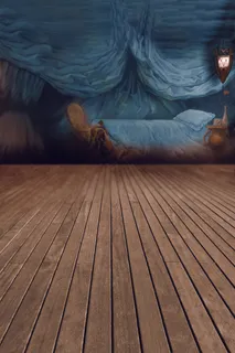 蓝色床幔床榻绘画影楼摄影背景图片