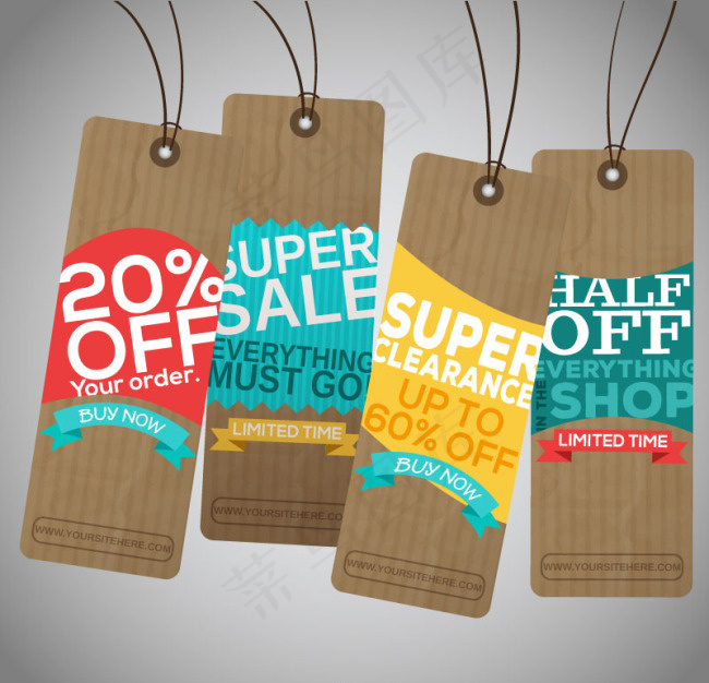 4款折扣纸吊牌设计矢量素材