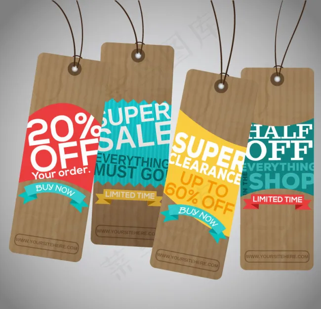 4款折扣纸吊牌设计矢量素材eps,ai矢量模版下载