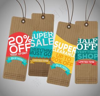 4款折扣纸吊牌设计矢量素材