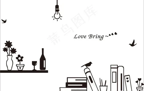 灯瓶子书鸟矢量图图片