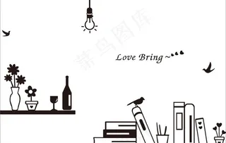 灯瓶子书鸟矢量图图片