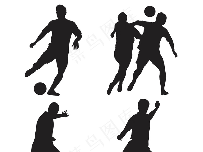 2017黑白剪影足球运动员轮廓矢量...