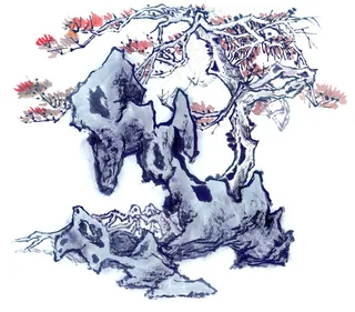 奇树怪石头国画