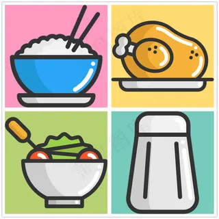 手绘美食icon图标