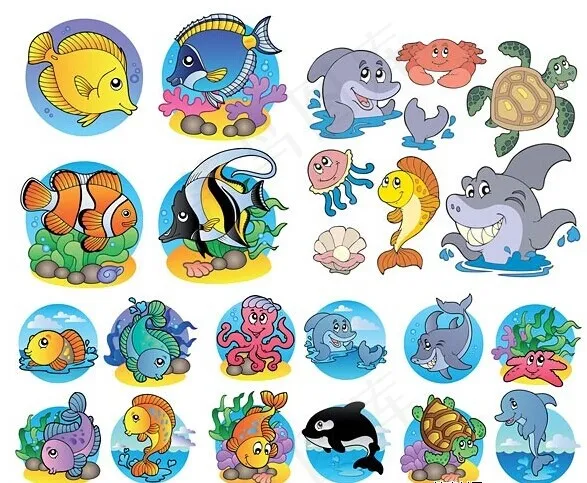 卡通海洋动物矢量eps,ai矢量模版下载
