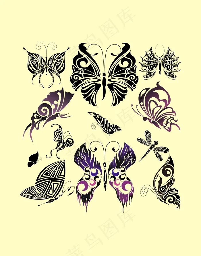 蝴蝶黑白插画cdr矢量模版下载