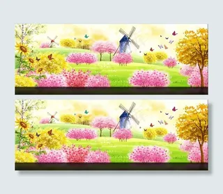 春天风景水彩画psd素材