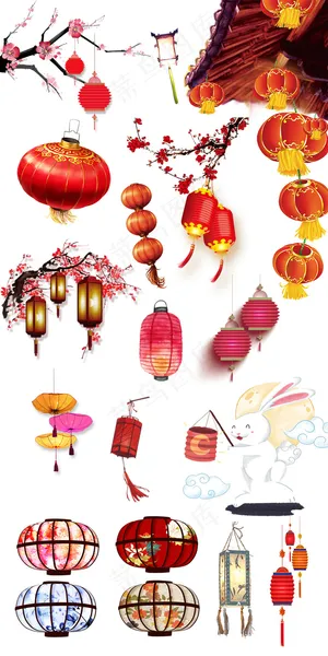 复古卡通中秋手绘灯笼节日元素