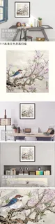 花鸟工笔画桃枝中国风装饰挂画 花鸟工笔画桃枝中国风装饰挂画