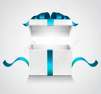 打开的蓝色丝带礼盒