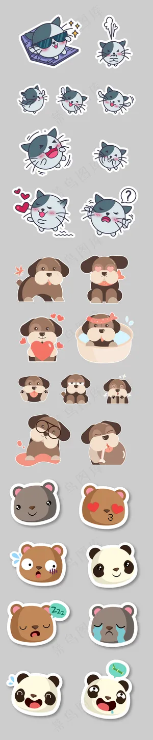 卡通小动物猫狗小熊矢量图标素材