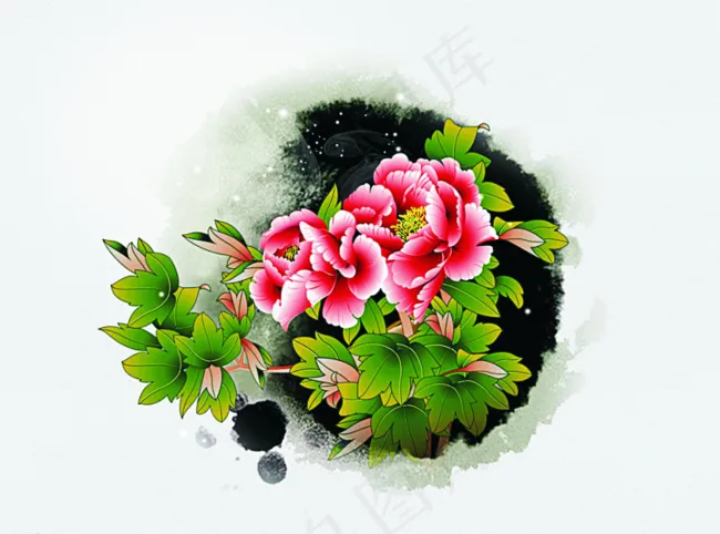 水墨牡丹psd模版下载
