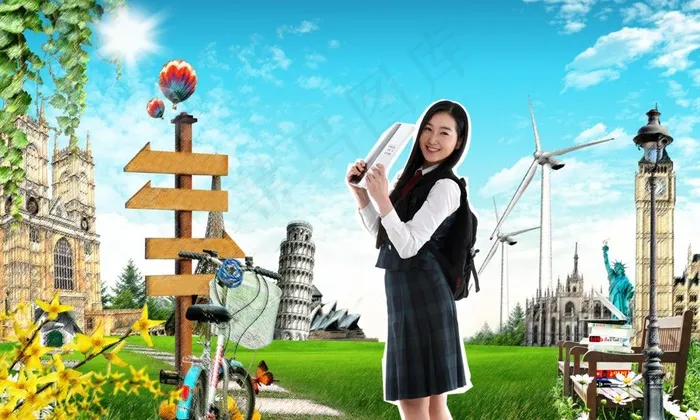 风景 学生图片(2696X1772(DPI:300))psd模版下载