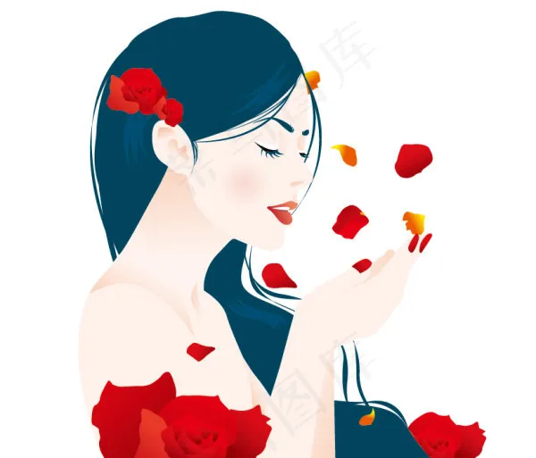 玫瑰的花瓣女孩矢量素材ai矢量模版下载