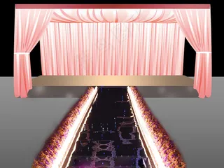 粉色婚礼效果图 主题婚礼路引 纱幔 舞台