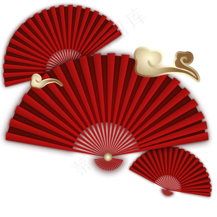 中国风红色折扇复古手绘,免抠元素