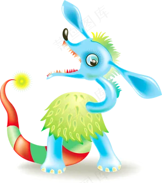 蓝色怪物卡通人物矢量