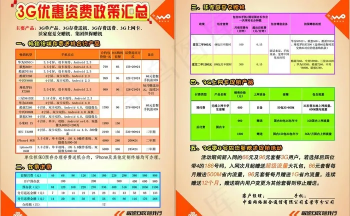 联通3g优惠政策汇总图片psd模版下载