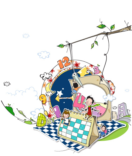 闹钟和孩子们eps,ai矢量模版下载