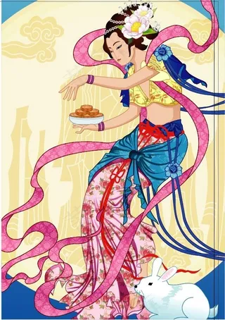 中秋的仙女嫦娥矢量素材4