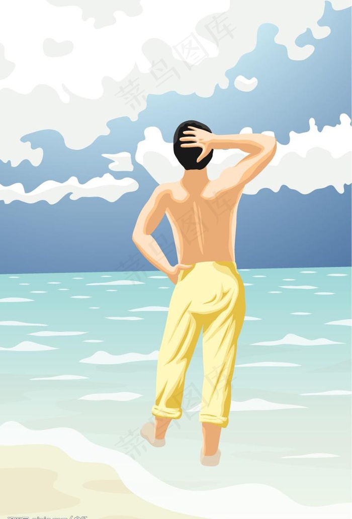 海滩休闲的男士图片ai矢量模版下载