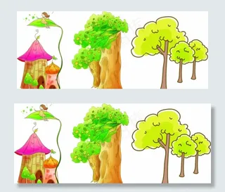 树木 插画 房子