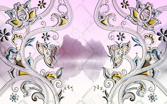 3D软包立体花朵电视背景墙(9071X5669(DPI:72))psd模版下载