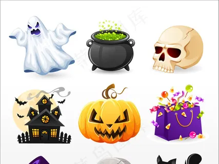 万圣节南瓜头巫师帽矢量素材恐怖元素