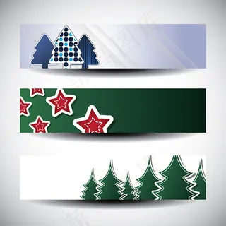 松树五角星贴纸横幅矢量素材