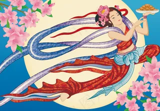嫦娥奔月月饼矢量素材