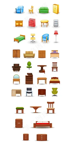 时尚彩色家具大全矢量图下载