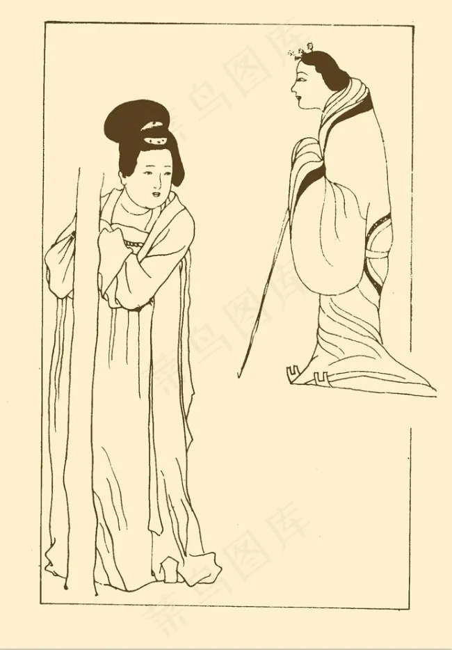 中国历代服饰白描psd模版下载