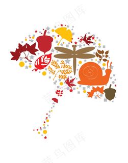 卡通动物插画昆虫蜗牛蜻蜓植物花卉