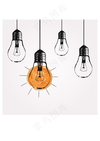 手绘灯泡黑白简笔插画