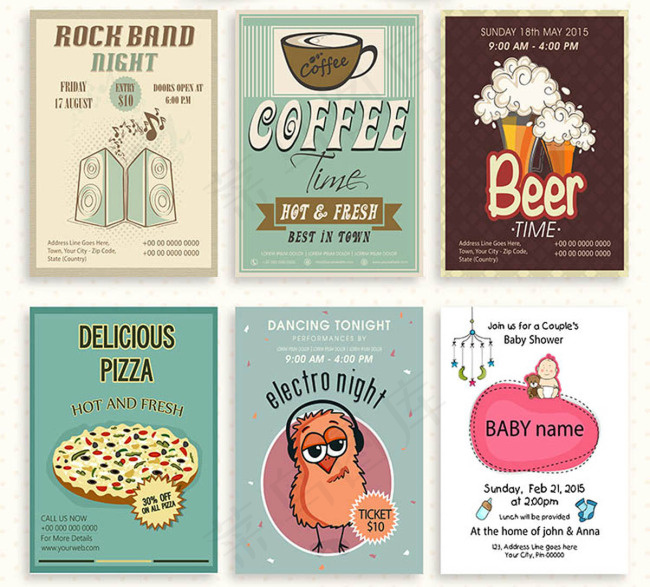 咖啡披萨食物矢量图