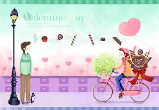 街道卡通情人节PSD素材
