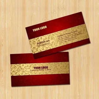 酒红色花纹名片
