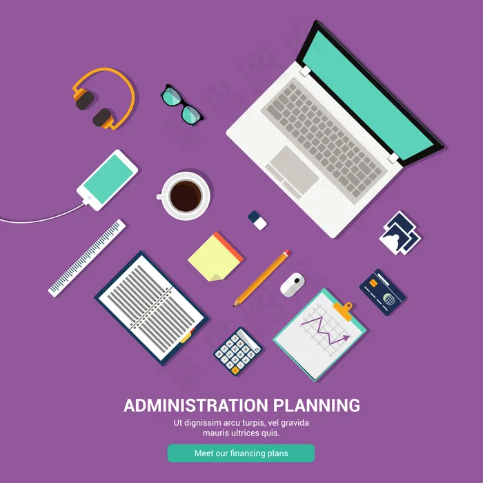 电脑办公用品桌面矢量图eps,ai矢量模版下载