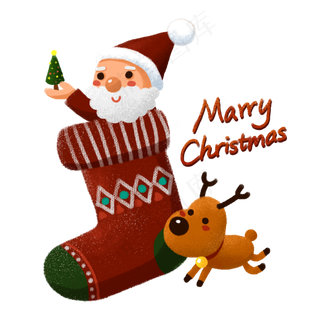 拿圣诞树的圣诞老人和圣诞麋鹿PNG,免抠元素