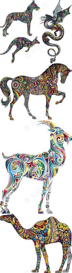 五颜六色森林动物矢量素材