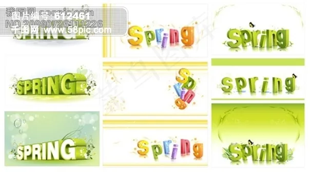 春天 spring 春季 花纹 立体字 英文字母 矢量素材ai矢量模版下载