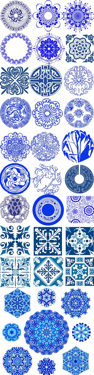 中国风青花瓷圆形花纹底纹PNG透明...