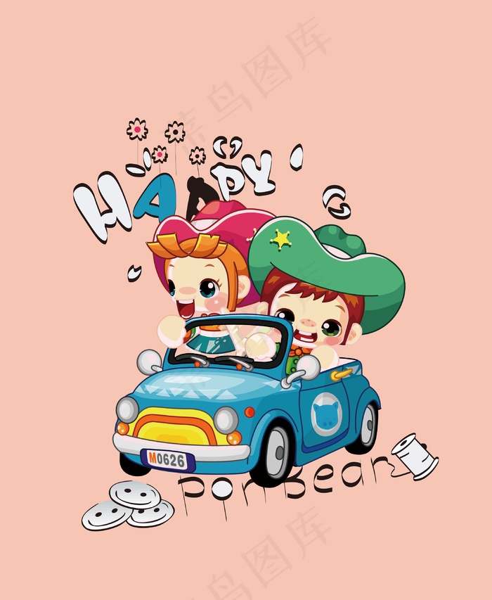 人物卡通图案插画装饰画插画汽车