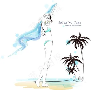 手绘泳装美女