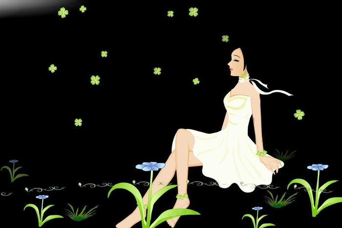 卡通女花瓣飘落图片