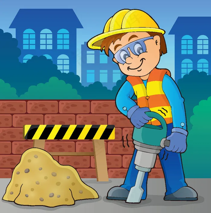 工地上的卡通建筑工人eps,ai矢量模版下载