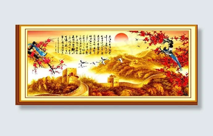 万里长城画匾psd模版下载